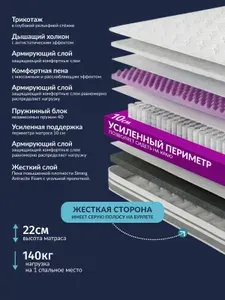 Матрас 80х190, ортопедический жесткий пружинный, средней жесткости, двухсторонний, односпальный, Компакт НЕО, Strong