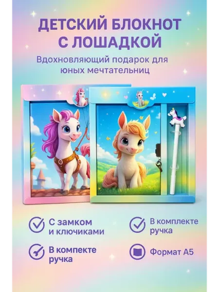 N3030 Блокнот с замочком и ручкой «Лошадка»