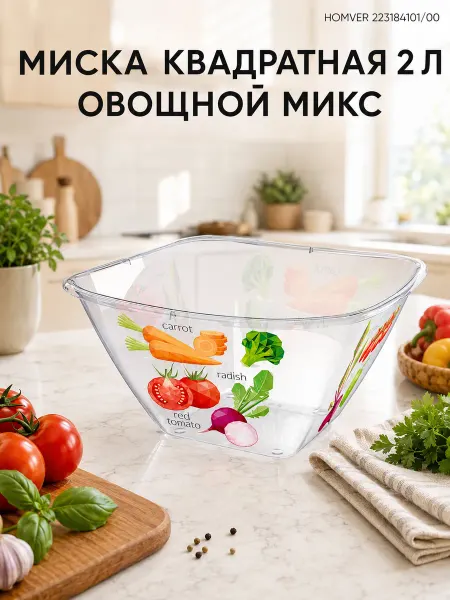 Homver. Миски для кухни квадратная 2 л Овощной микс 223184101 00