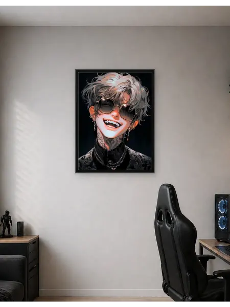 Postersbase Постер Улыбающийся анимэ-человек в солнцезащитных очка 30x40