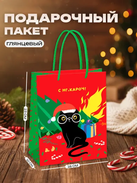 Cargomp Пакет подарочный новогодний, 18x23x10, глянцевый