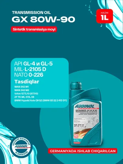 ADDINOL TRANSMISSION OIL GX 80W-90 трансмиссионное масло