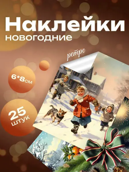 StickerHouse Natali Pank новогодние наклейки ретро с пожеланиями на подарки