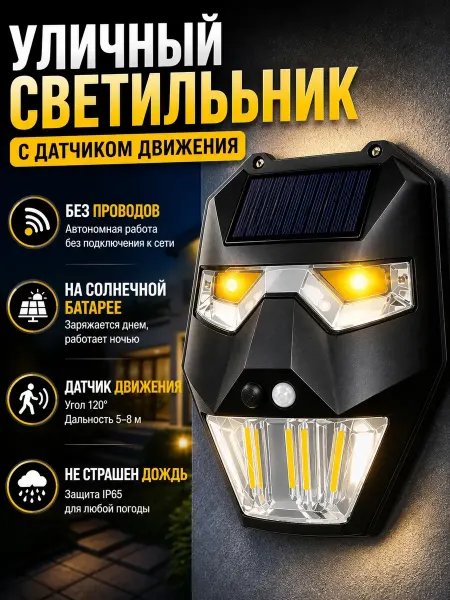 МИИРАА3189 Светильник уличный на солнечных батареях с датчиком движ