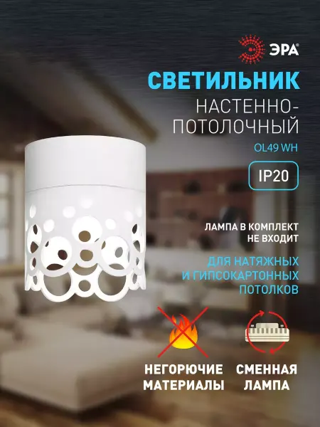 ЭРА Светильник настенно-потолочный спот OL49 WH GX53 IP20
