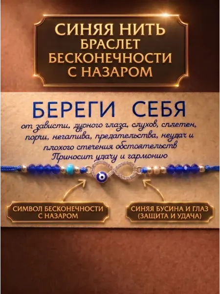 Sun&Art Оберег на руку браслет синяя Фатима защита от сглаза