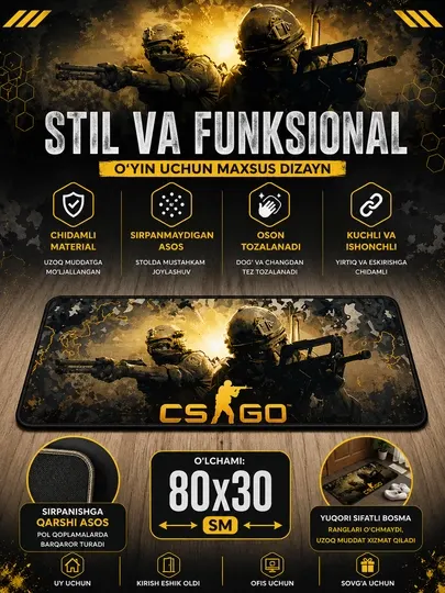 Большой коврик для стола 80x30 см – игровой pad для мыши и клавиатуры