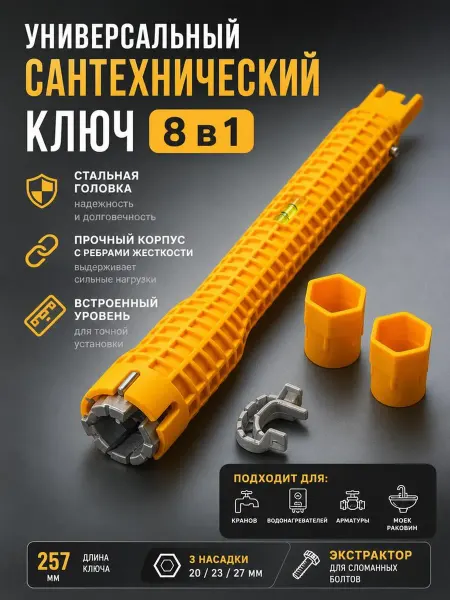 Универсальный сантехнический ключ для ремонта сантехники 8в1