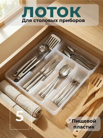 Лоток для ложек вилок и ножей, разделитель для столовых приборов, кухонный органайзер