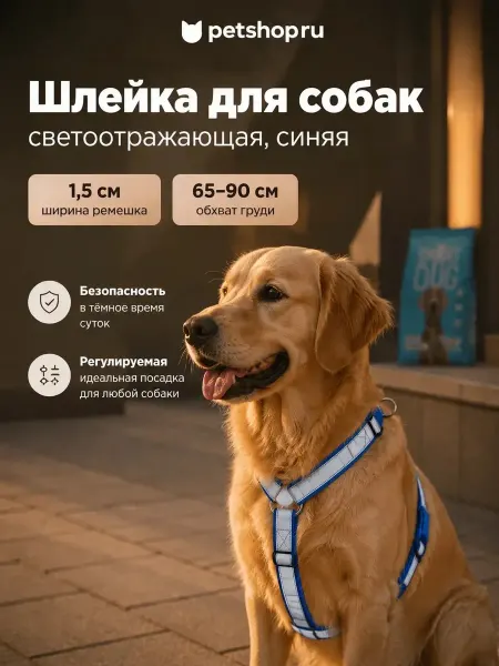 Yami-Yami Шлейка для собак светоотражающая, синяя