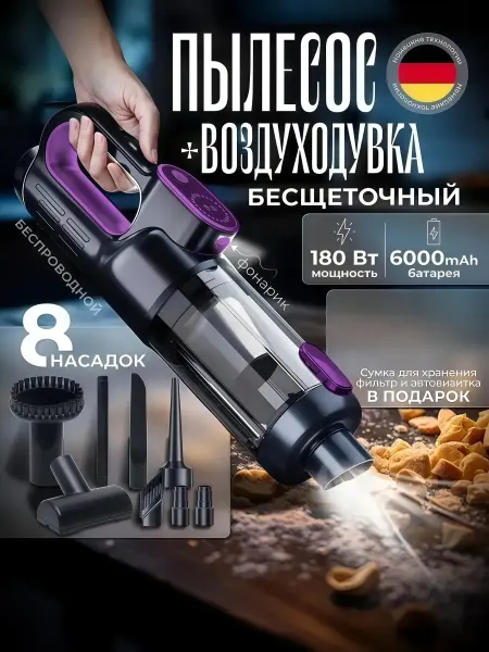 BROM Пылесос для автомобиля беспроводной мощный автопылесос
