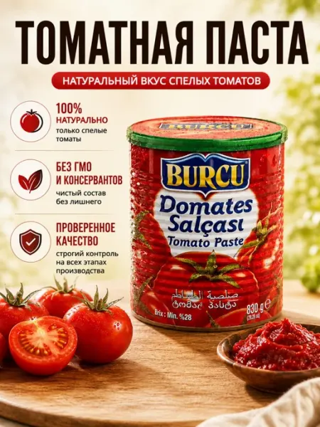 Burcu Томатная паста насыщенный вкус, 830 г, Турция