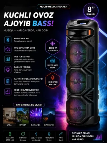 Bluetooth ZQS 8301-8308 — большая музыкальная колонка, беспроводной микрофон
