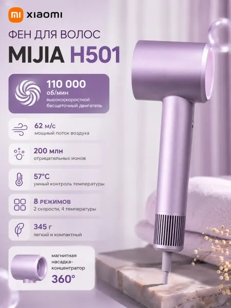 MIJIA Фен для волос Hair Dryer H501 сиреневый