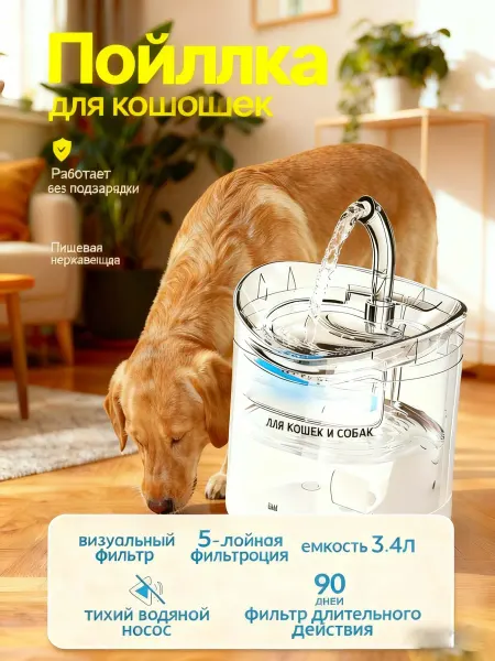 Фонтанчик для кошек питьевой автоматическая поилка
