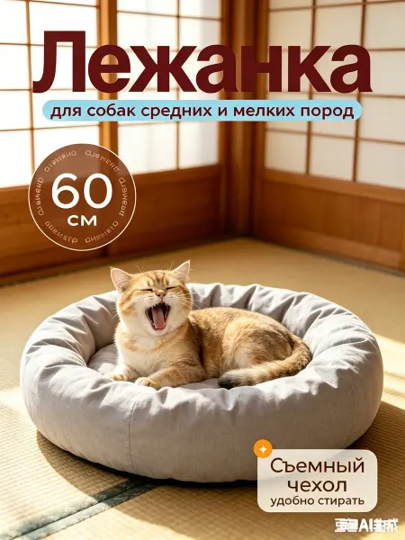 Лежанка круглая меховая, для собак и котов