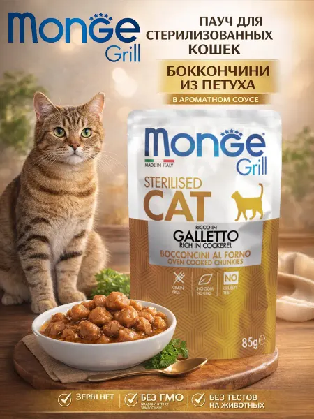 Monge Grill Mix Пауч для стерилизованных кошек с мясом италианской курицы 85…