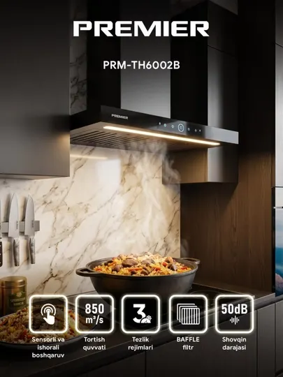 Кухонная вытяжка | Premier PRM-TH6002B | мощность всасывания 850 м³/час