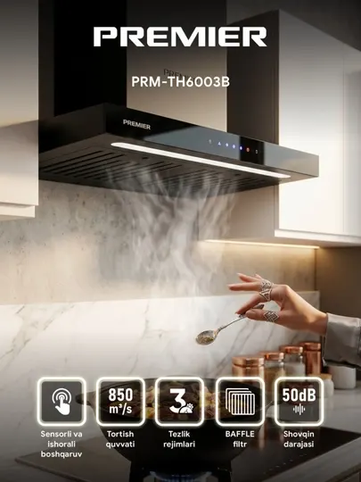 Кухонная вытяжка | Premier PRM-TH6003B | мощность всасывания 850 м³/час