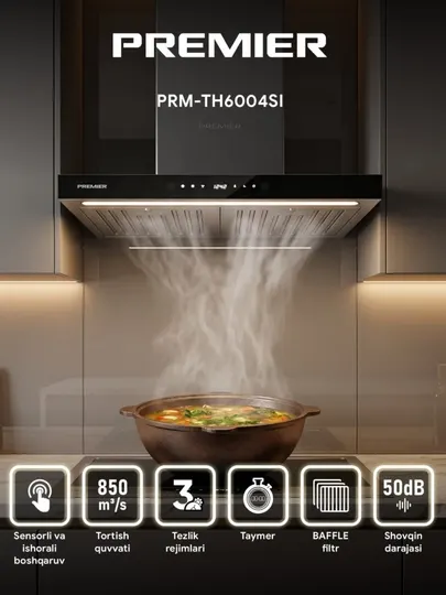 Кухонная вытяжка Premier PRM-TH6005SI — мощность всасывания 850 м³/час