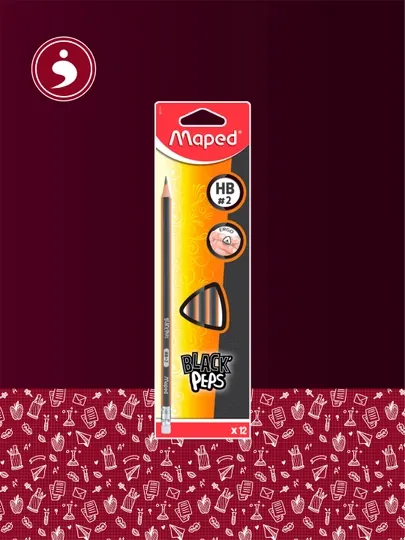 Чернографитные карандаши с ластиком Maped Black’Peps, HB 851711