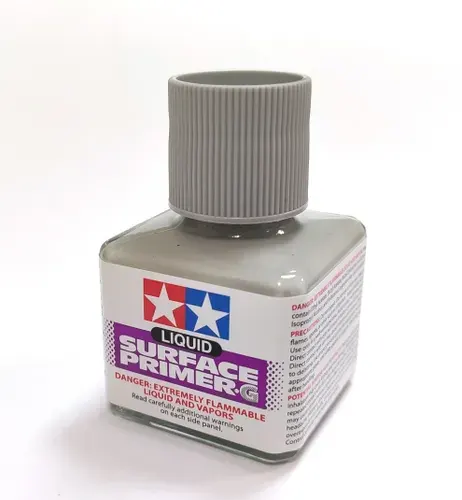 Грунтовка жидкая (серая) для пластика, металла, дерева. Tamiya Liguid Surface Primer, 40 мл, 87075