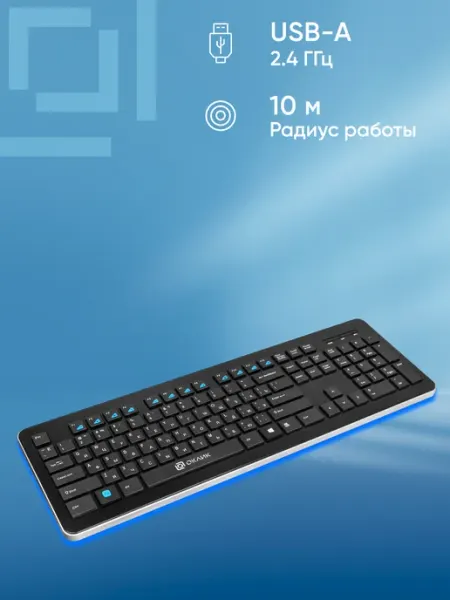OKLICK Клавиатура 870S черный, интерфейс USB, Радиоканал