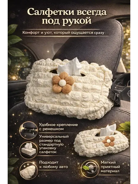 Родефеле Автомобильный органайзер салфеток бежевый с декором