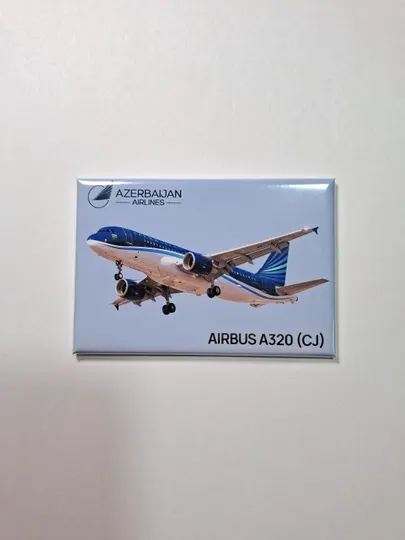 Фото магнит (авиасувенир), фото самолёта Airbus A320 Azerbaijan Airlines, размер 8x5 см