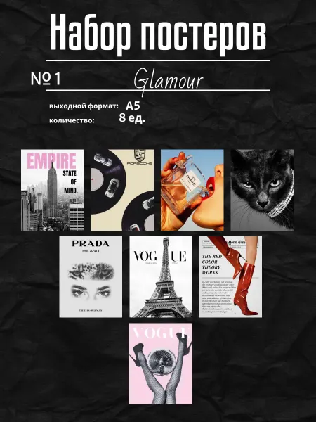 Постеры на стену А5 glamour, гламурные карточки