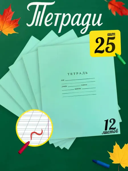 Школьные тетради 12 листов в узкую линейку 25 шт