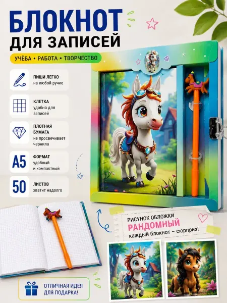 NikoLena23 Блокнот А5 50 листов клетка мягкая обложка рисунок 22х25 см