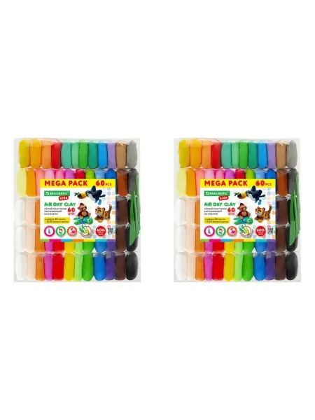BRAUBERG KIDS пластилин супер лёгкий воздушный застывающий 60 шт. (3 - 2шт