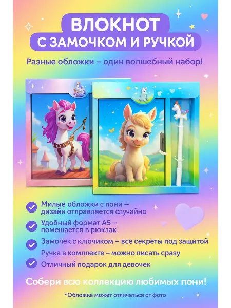 KasTrio Блокнот с замочком лошадка детский набор с ручкой