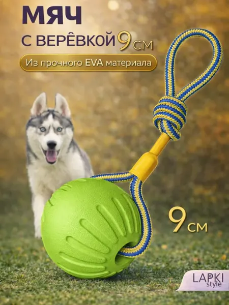 LapkiStyle Мяч для собак на веревке 9 - см
