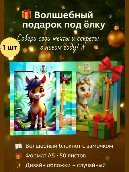 Алтынайка Блокнот с ручкой и замком с лошадью для девочек и мальчиков