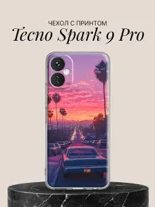 Силиконовый чехол на Tecno Spark 9 Pro с принтом Машина и Горизонт