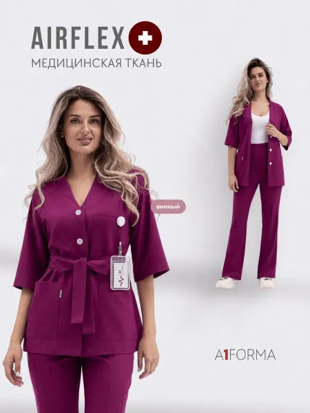 A1 FORMA Медицинский костюм трикотажный винный с брюками