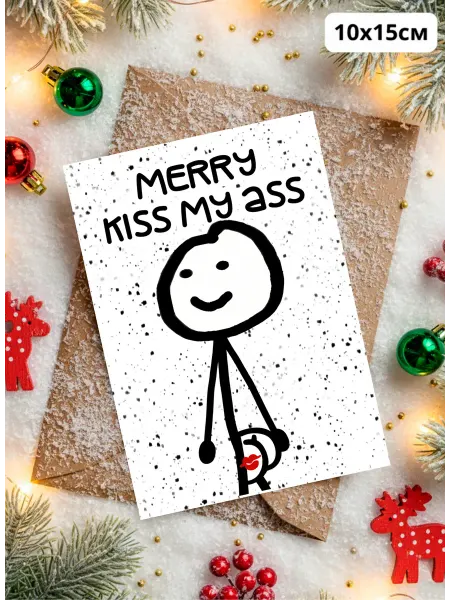История открыток Прикольная открытка на новый год Merry kiss