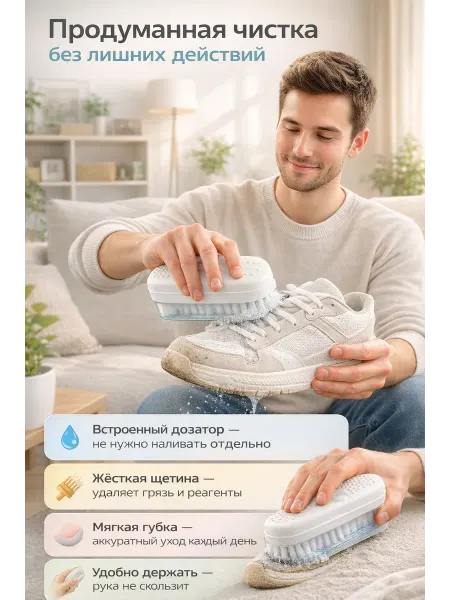ЛЯСЯ Многофункциональная щётка для чистки обуви с дозатором