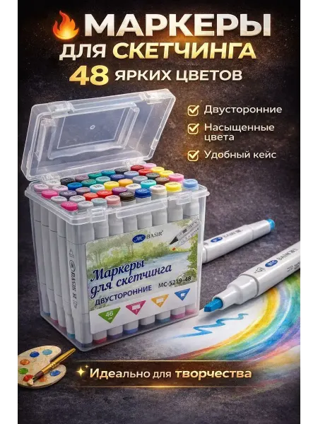 Конфеточка Набор для скетчинга 48 цветов, двусторонние фломастеры