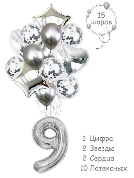 Balloon night Набор шарики воздушные для фотозоны с цифра 9 лет