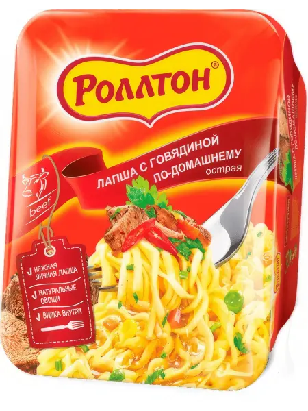 Роллтон Лапша быстрого приготовления с говядиной острая, 90г