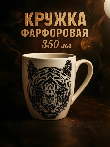 Кружка для чая и кофе фарфоровая «Тигр» 350 мл подарочная