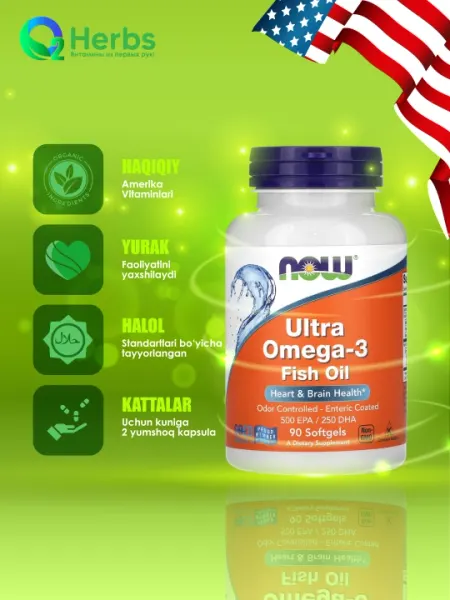 NOW Foods, Ультра Омега-3, рыбий жир, 90 капсул