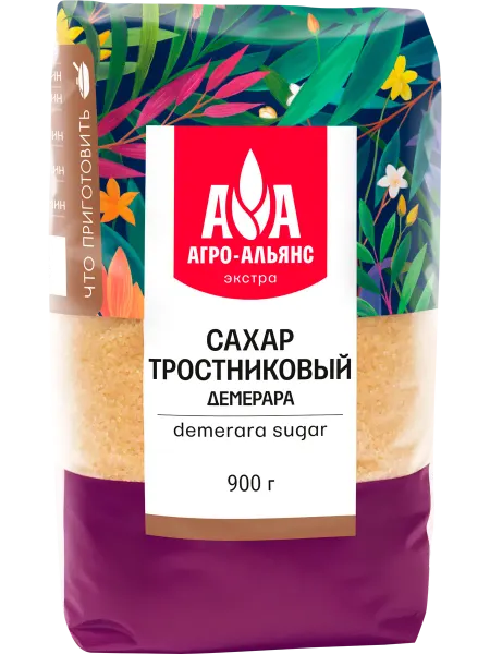 Агро-Альянс Сахар коричневый Экстра Demerara нерафинированный, 900г