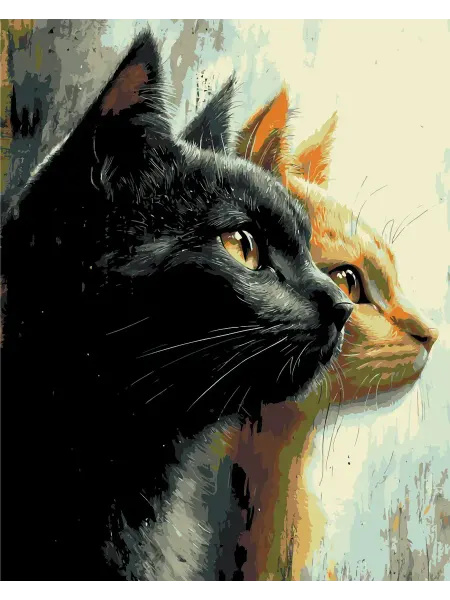 ElisPaint Картина по номерам 30x40 Черный и рыжий коты