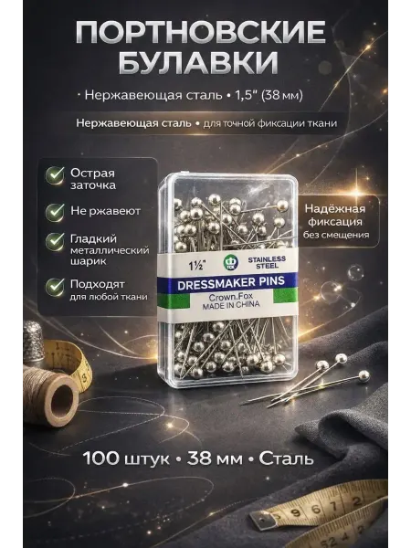 ПАЗИ Булавки портновские 38 мм 100 шт нержавеющие