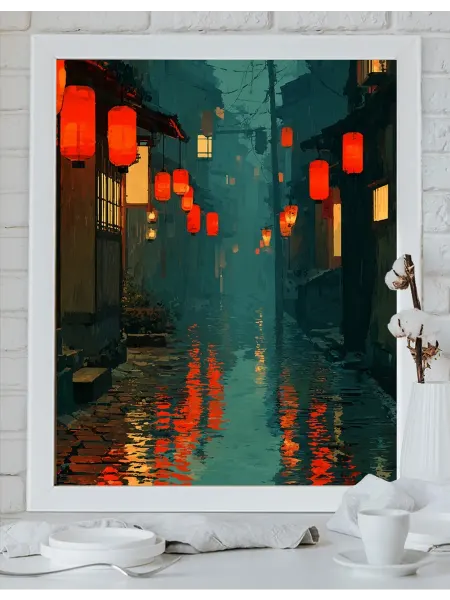 Art on Canvas Красные фонари Картина по номерам на холсте 40х50 см