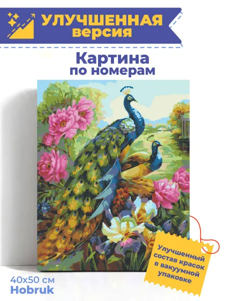 HOBRUK Картина по номерам 40х50 на подрамнике Павлины